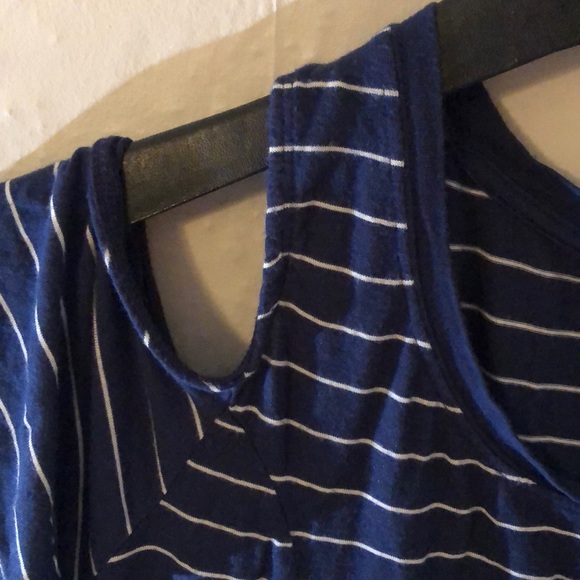 Blue and White Striped Open Shoulder Tee - Picture 4 of 8